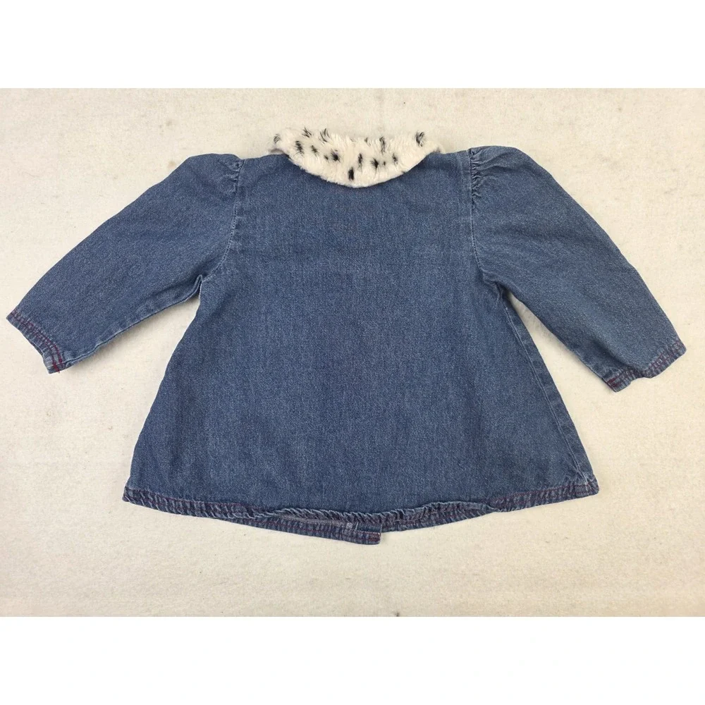 90s Vintage Kids Disney 101 Dalmatians Denim Shirt Fluffy Collar Toddler 3T‎ USA